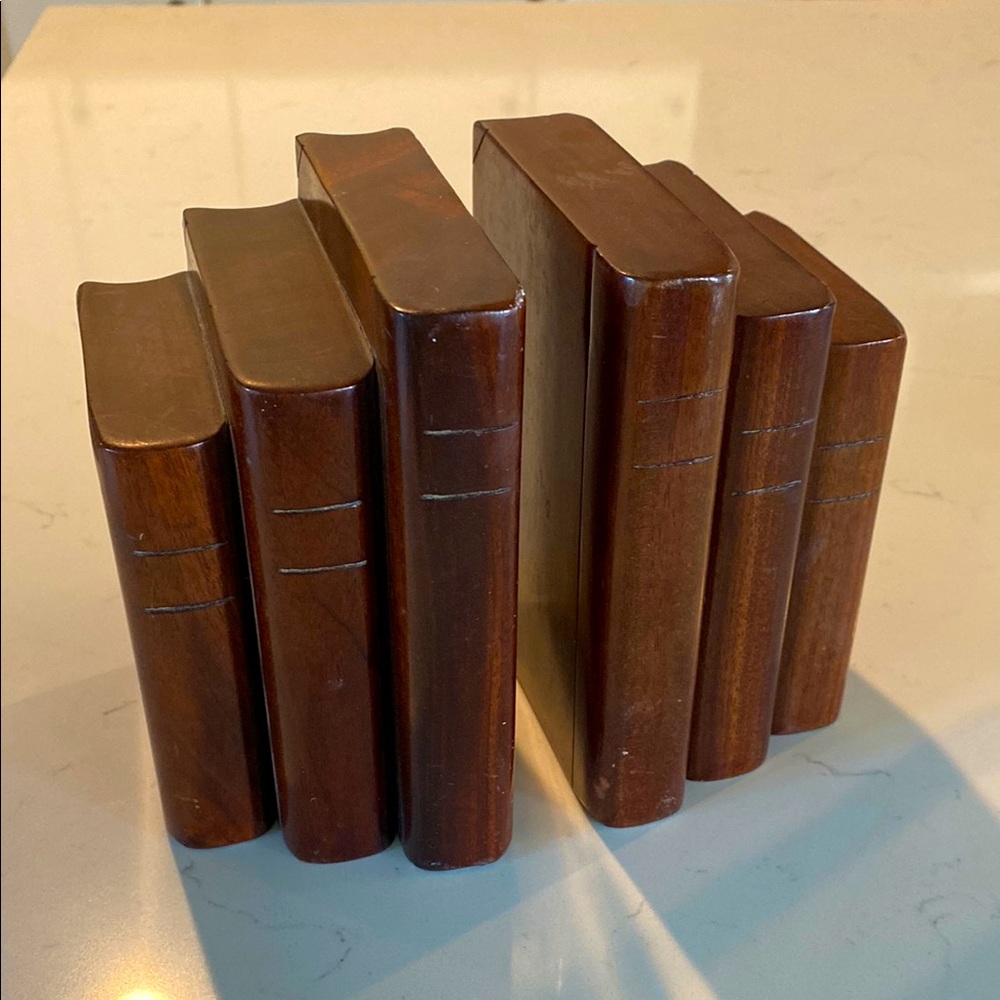 Wooden Bookend Set vintage by Caribcraft Solid Mahogany made in Haiti